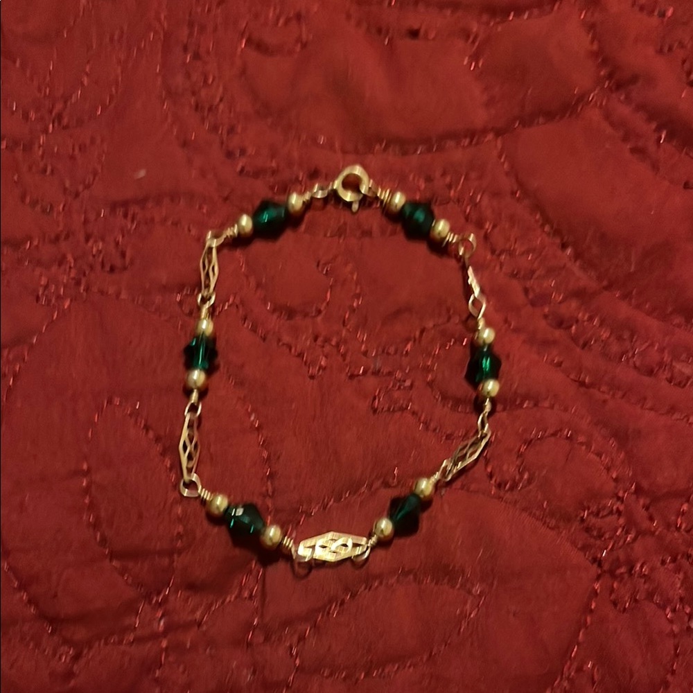 Dainty Green and Gold Filled Bracelet